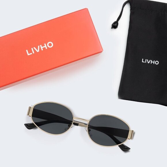 Retro Polarized Sunglasses UV400 Protection Oval Metal Frame with Soft Case main image 4